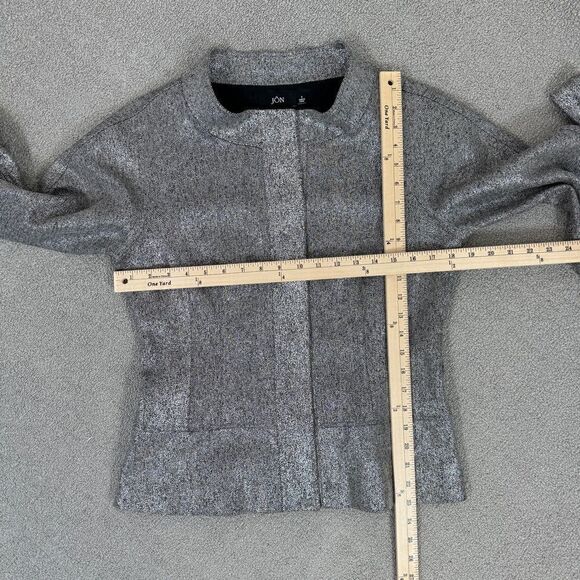 Jon by Teri Jon Open Mock Neck Metallic Belted Topper Jacket Silver Black Size 8 - Picture 13 of 16